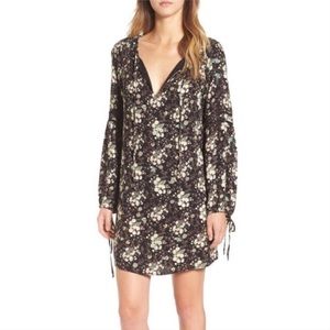 Wayf black floral long sleeve peasant dress NWT
